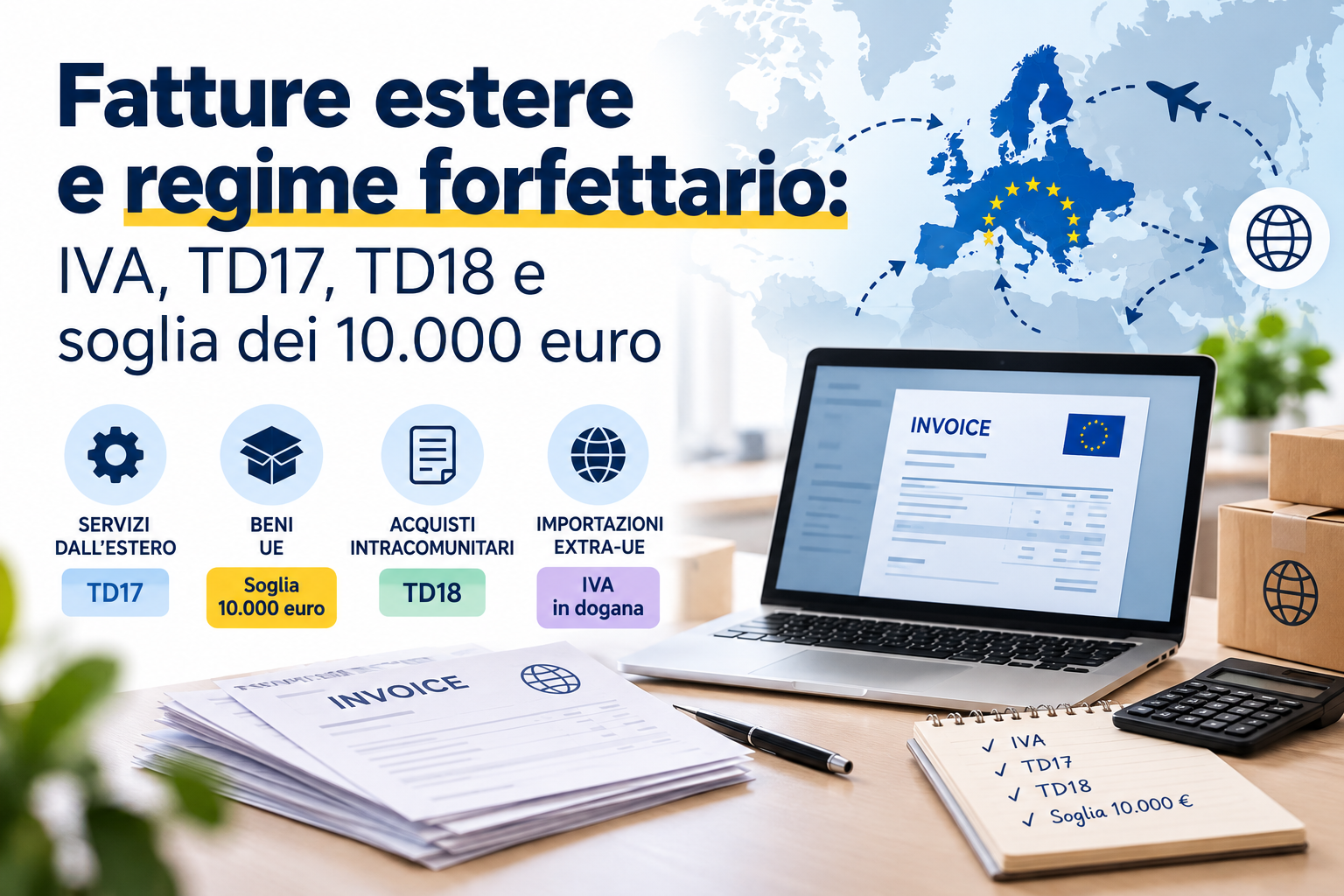 Fatture estere e regime forfettario: IVA, TD17, TD18 e soglia dei 10.000 euro